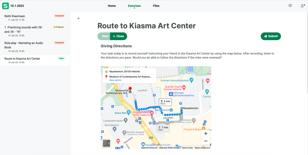 Screenshot from Sanako Connect's route description task