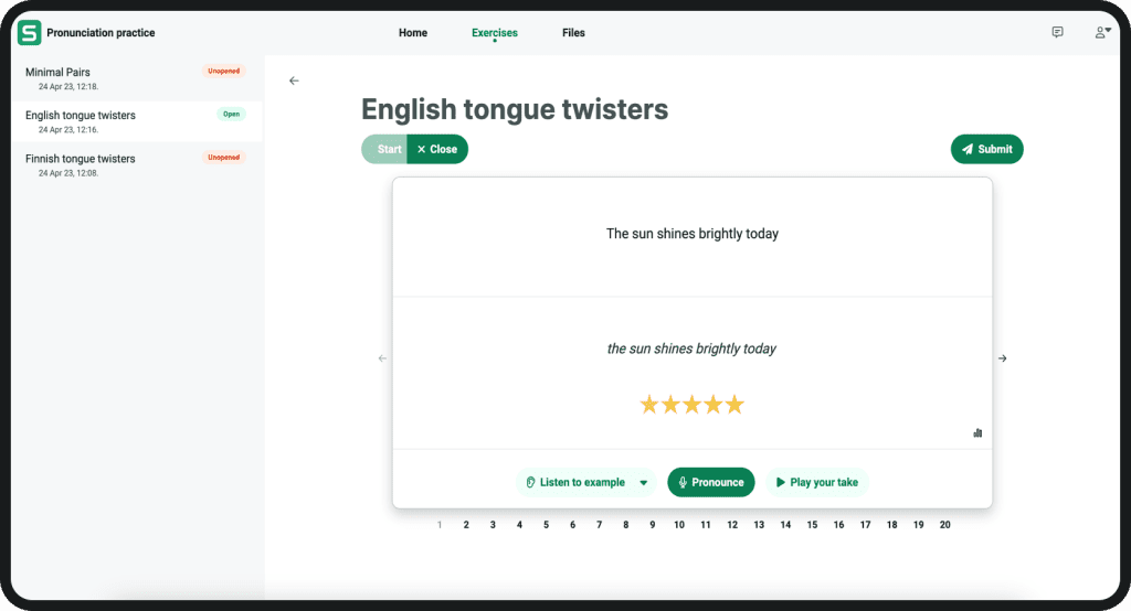 Sanako Connect demonstration image - tongue twisters in English language