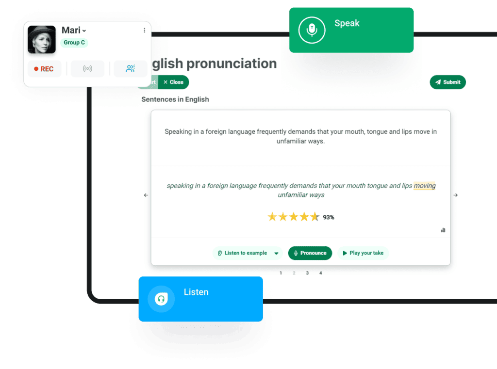 Illustration image of Sanako Connect software tool for language educators - automated pronunciation grading